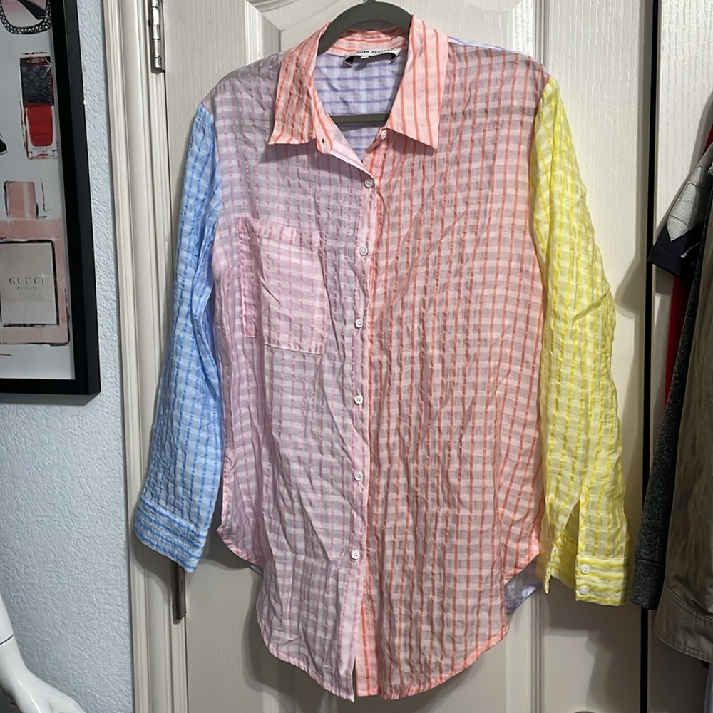 English Factory Colorblock Long Sleeve Button Down Preppy Dopamine Soft Girl - Picture 2 of 5